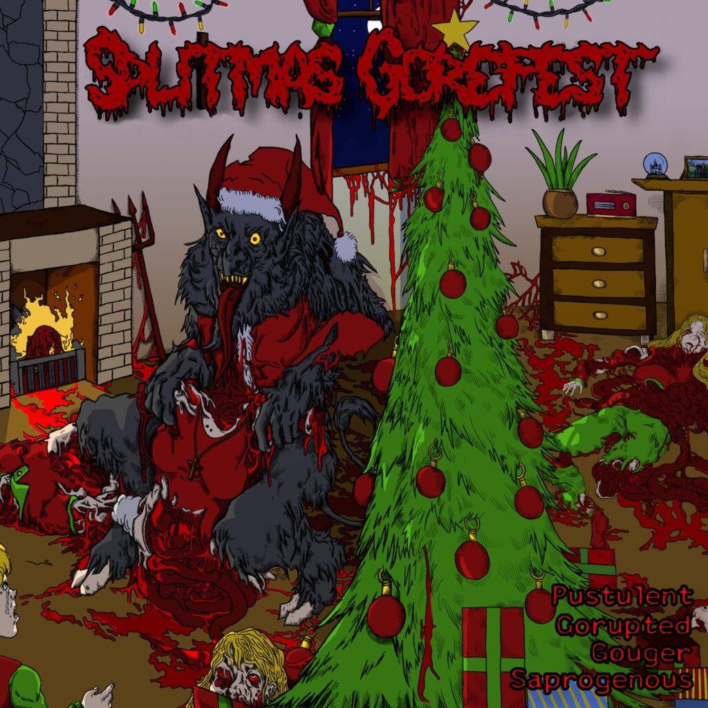 Pustulent / Gorupted / Gouger / Saprogenous - Splitmas Gorefest tape front cover
