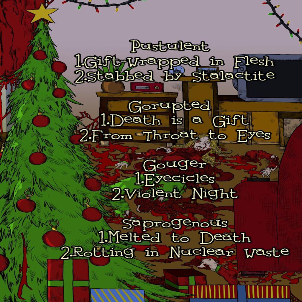 Pustulent / Gorupted / Gouger / Saprogenous - Splitmas Gorefest tape back cover